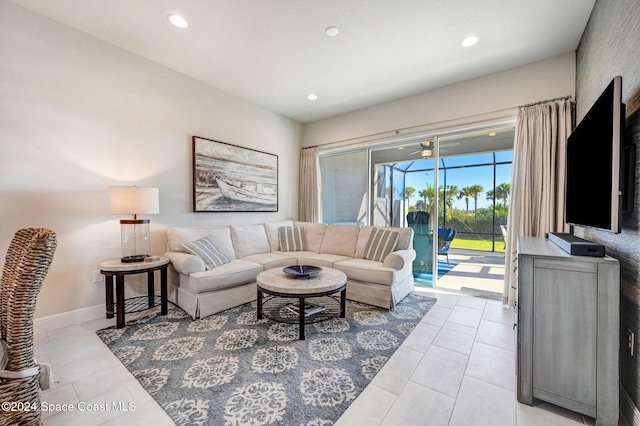 living room featuring light tile patterned floors