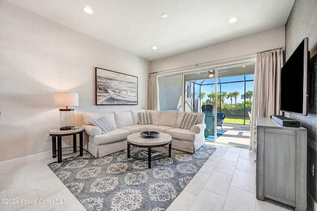 living room featuring light tile patterned flooring