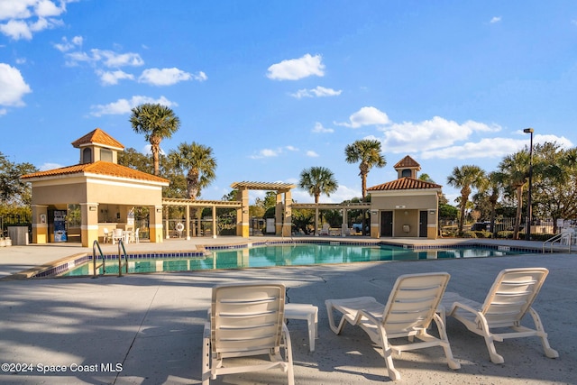 view of pool featuring a gazebo and a patio