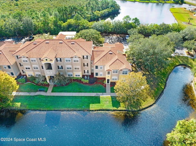 aerial view with a water view