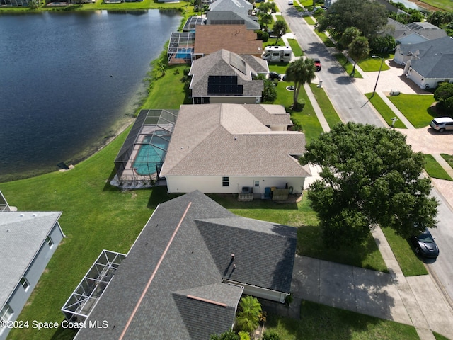 aerial view with a water view