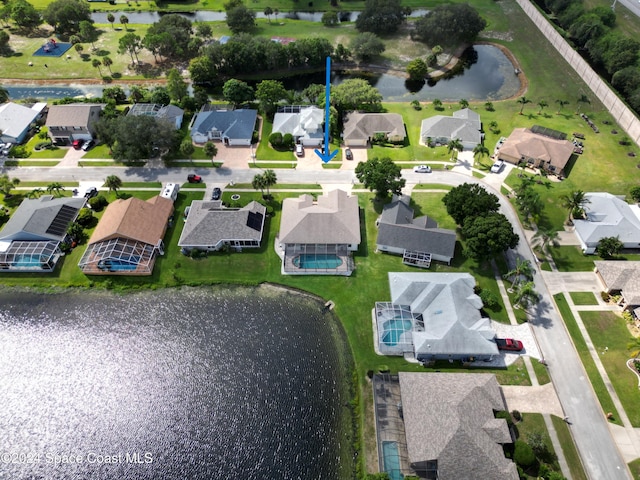 aerial view with a water view