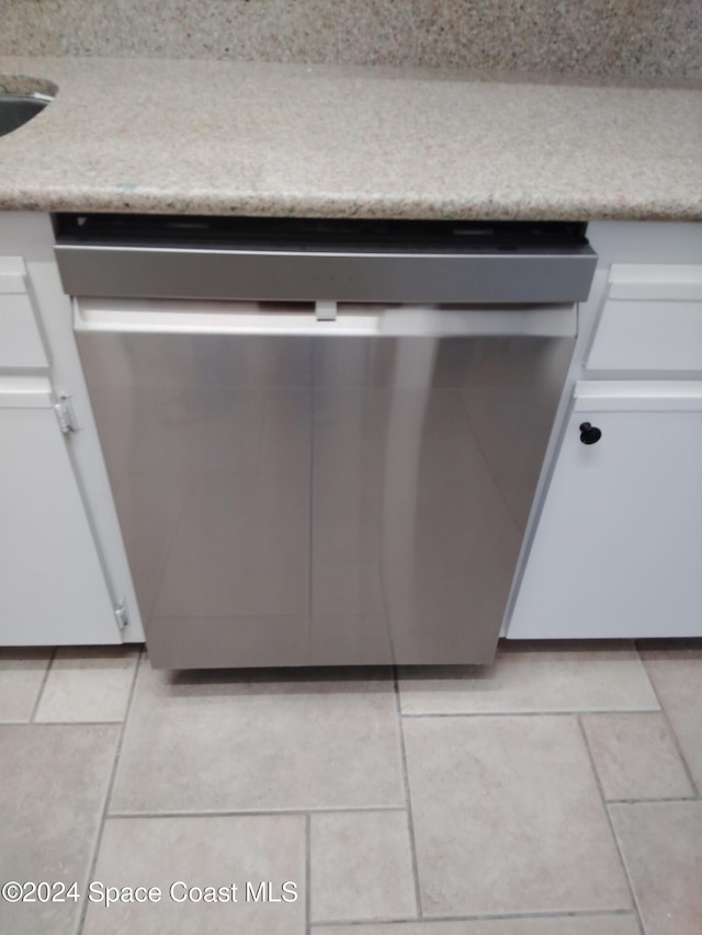 interior details with stainless steel dishwasher and white cabinets