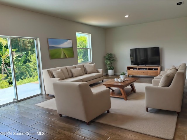 living room featuring hardwood / wood-style flooring and a wealth of natural light