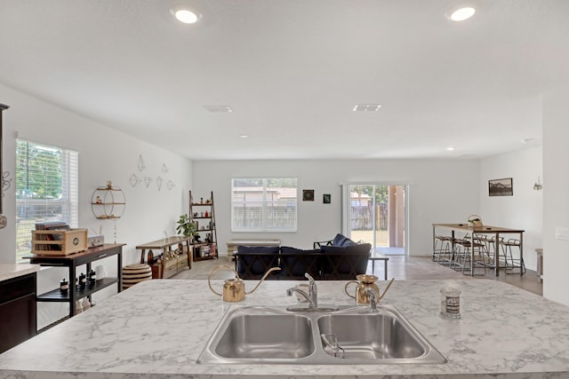 kitchen with sink and an island with sink