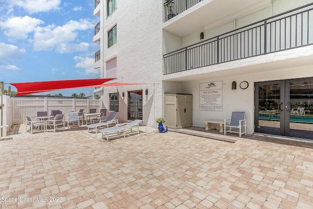 view of patio / terrace featuring french doors