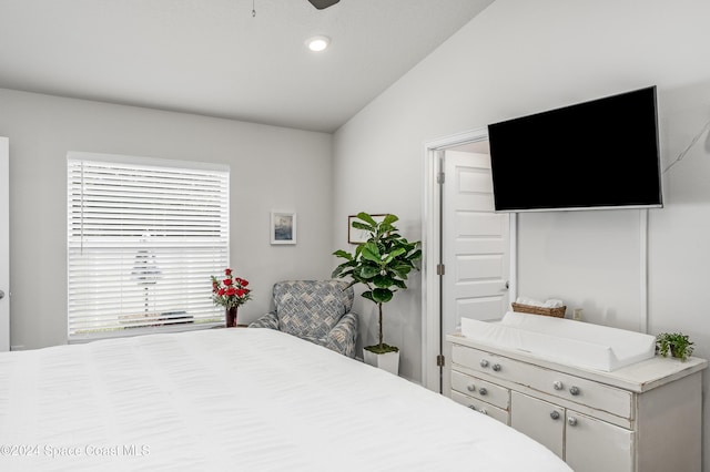 bedroom featuring vaulted ceiling