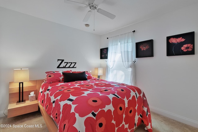 bedroom featuring carpet and ceiling fan