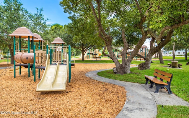 view of play area featuring a yard