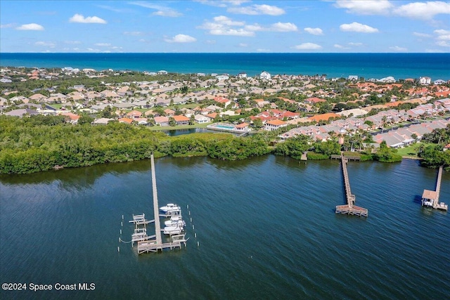 bird's eye view featuring a water view