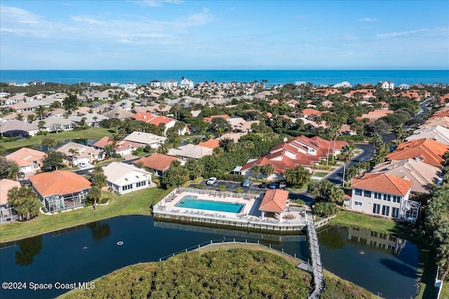 aerial view featuring a water view