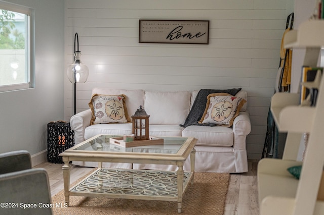 living room with light hardwood / wood-style flooring