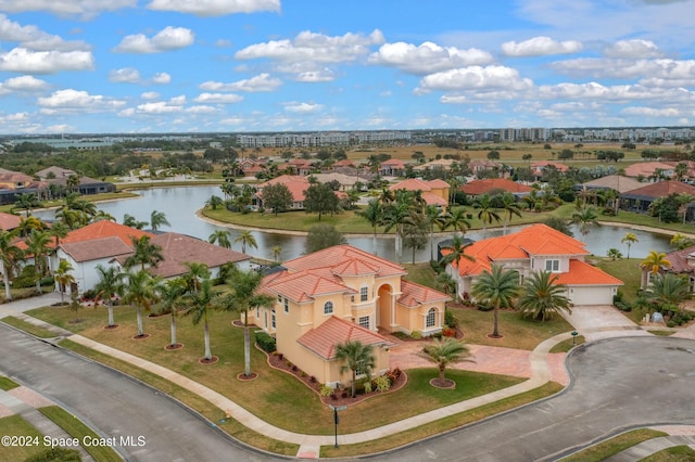 bird's eye view featuring a water view