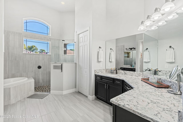 bathroom with vanity and separate shower and tub