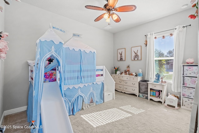 bedroom with carpet floors and ceiling fan