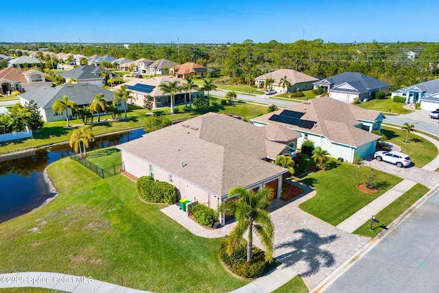 aerial view with a water view