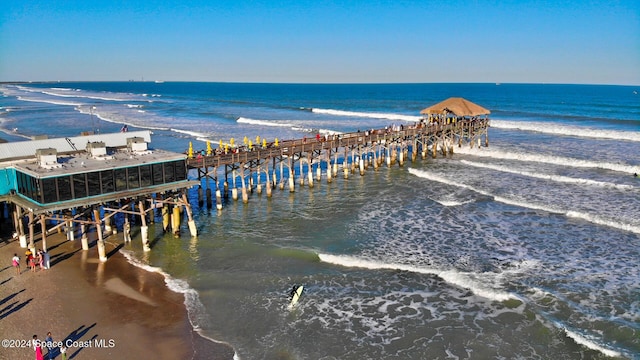 property view of water featuring a beach view