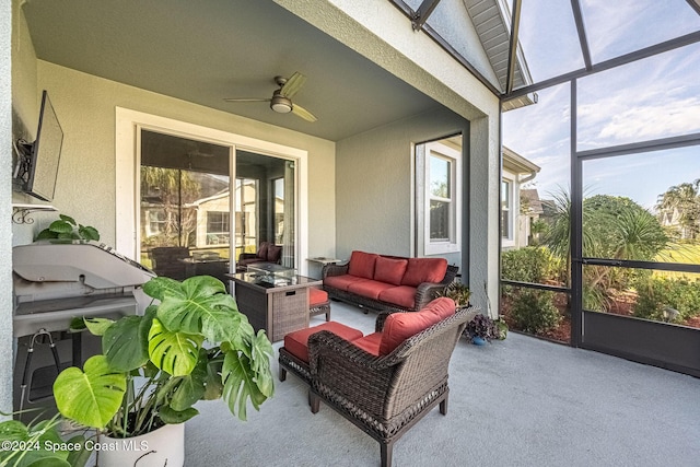 sunroom / solarium with ceiling fan