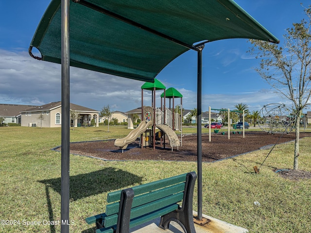 view of playground featuring a yard