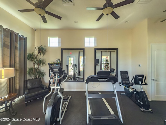 gym with ceiling fan