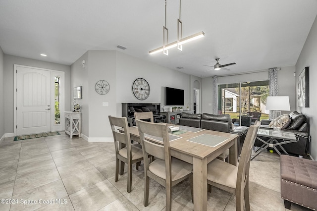 dining area with ceiling fan