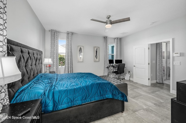 bedroom featuring ceiling fan