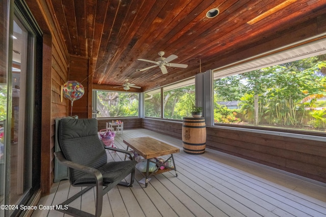 sunroom / solarium featuring lofted ceiling and wood ceiling