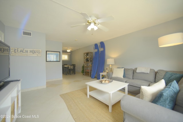 living room with ceiling fan