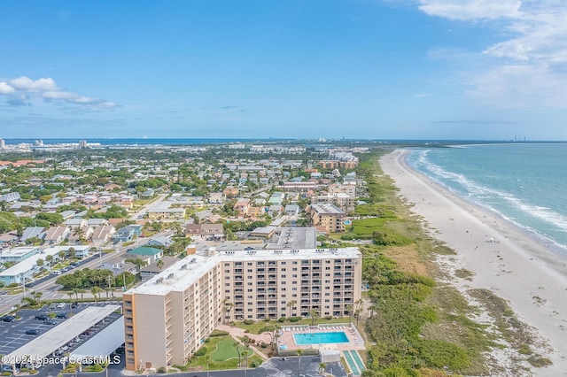 aerial view featuring a beach view and a water view