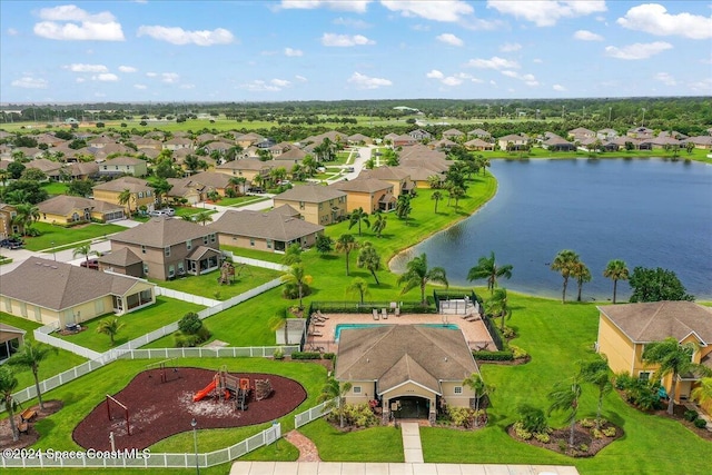 aerial view featuring a water view