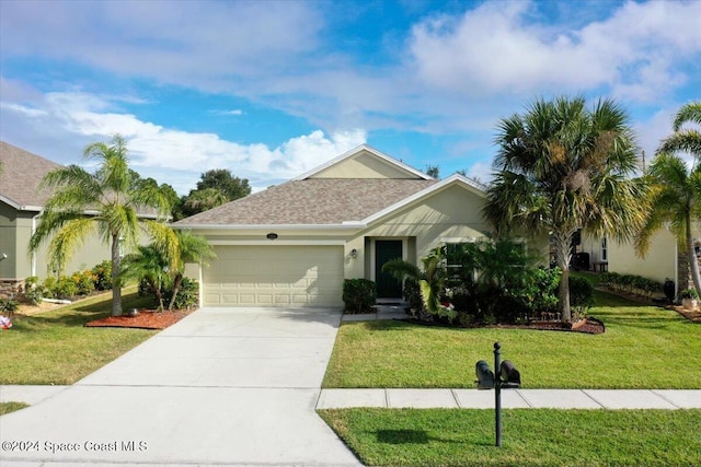 view of front of home featuring a garage and a front yard