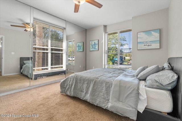 bedroom featuring carpet and ceiling fan