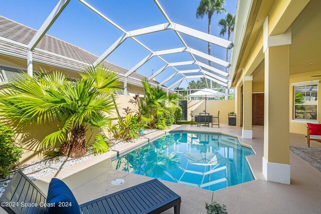 view of pool featuring a patio and a lanai