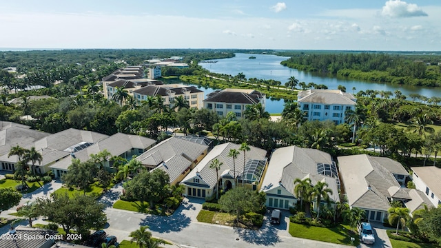 aerial view featuring a water view