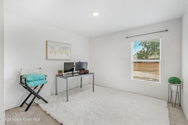 home office featuring light carpet