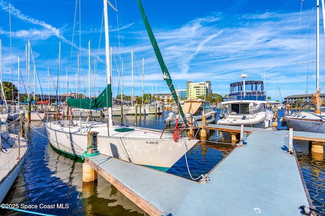 view of dock with a water view