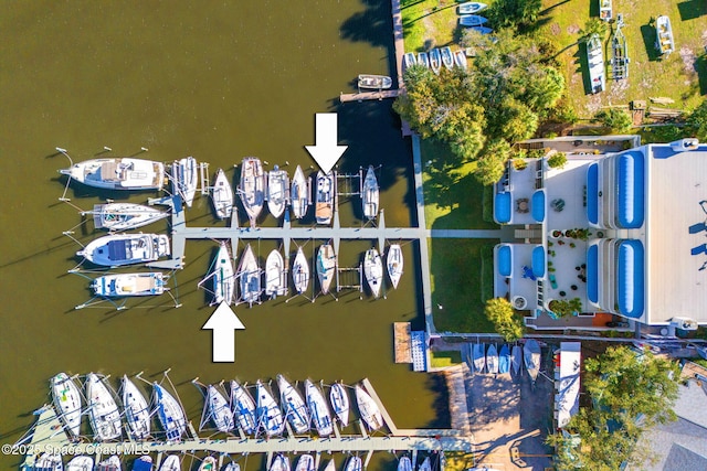 aerial view featuring a water view