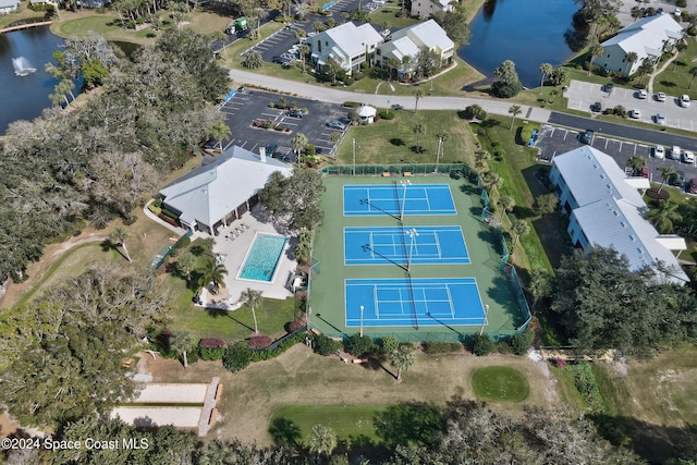 drone / aerial view featuring a water view