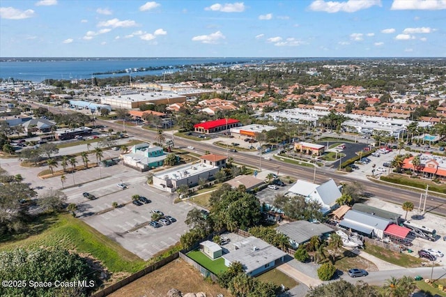 aerial view featuring a water view