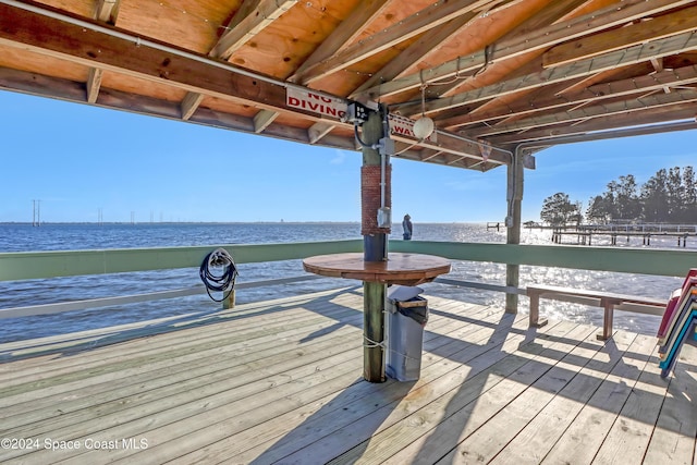 dock area featuring a water view