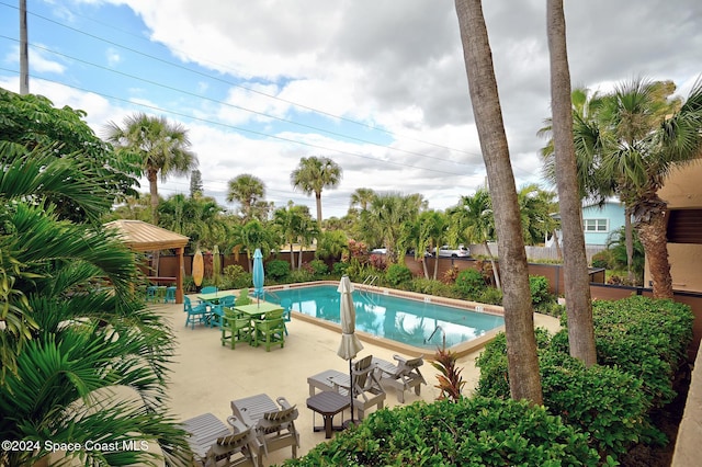 view of swimming pool featuring a patio area