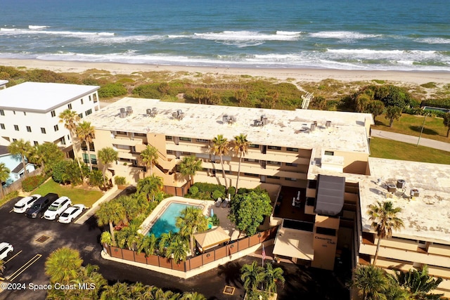 aerial view featuring a beach view and a water view