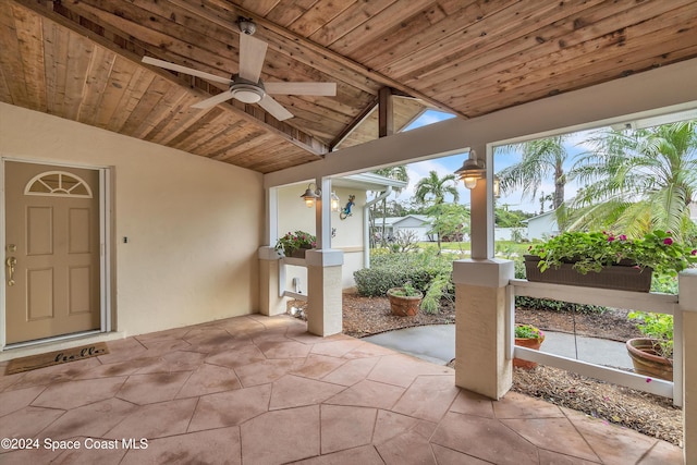 view of patio featuring ceiling fan