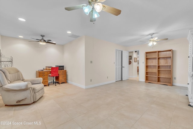 living area with light tile patterned flooring