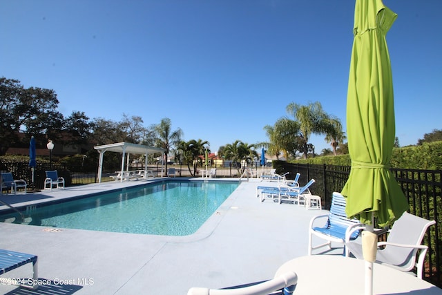 view of swimming pool featuring a patio