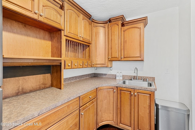 kitchen featuring a textured ceiling and sink