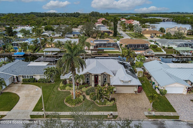 bird's eye view featuring a water view