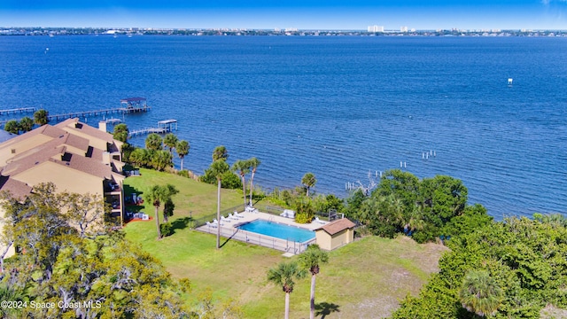 bird's eye view featuring a water view