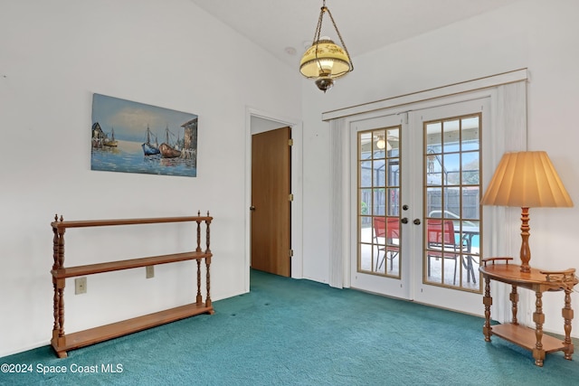 interior space featuring carpet floors and french doors