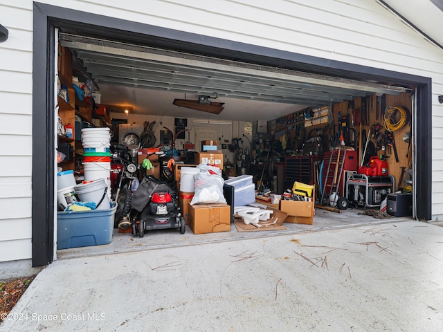 garage featuring a workshop area